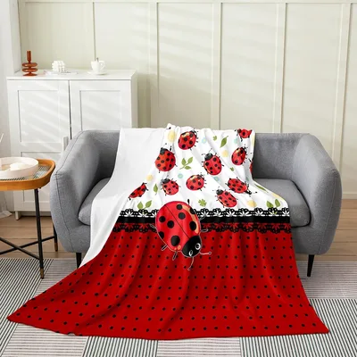 Ladybug Polka Dot Pattern Blanket featuring cartoon beetles