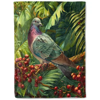 Pigeon Among Cherries Blanket: A Bird in the Fruit