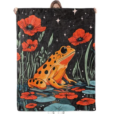 Orange Frog Among Red Blanket: A Starry Night Amphibian Design