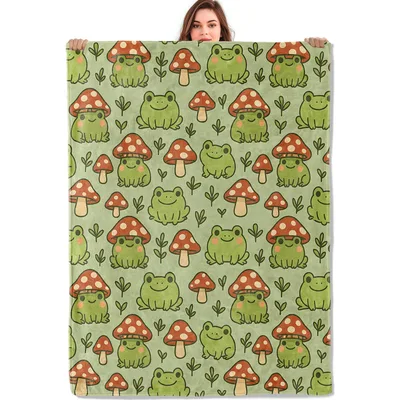Frogs and Mushrooms Pattern Blanket: Cute Amphibian Fungal Design