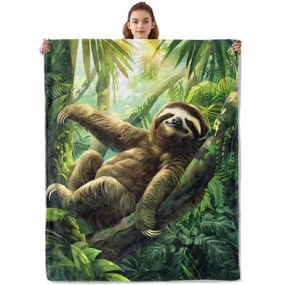 Sloth Hanging in Jungle Blanket: Cozy Sloth Art for Nature Lovers