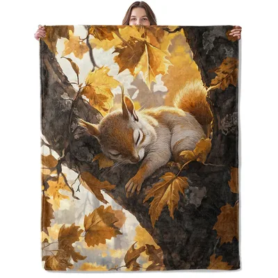 Sleeping Squirrel in Autumn Blanket: Cozy Fall Wildlife Art
