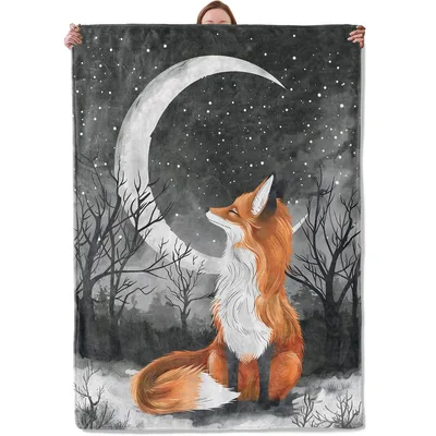 Fox Under Crescent Moon Blanket: A Fox Gazing at the Night Sky