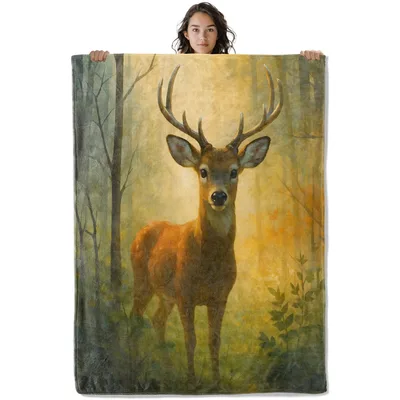 Serene Deer in Forest Blanket: A Majestic Buck in Golden Woodland