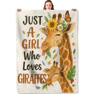 Just a Girl Blanket: Giraffe Lover Design with Sunflowers