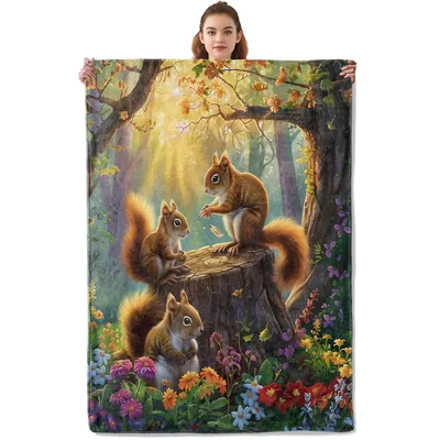 Squirrels in Forest Blanket: Woodland Squirrel Art on Throw
