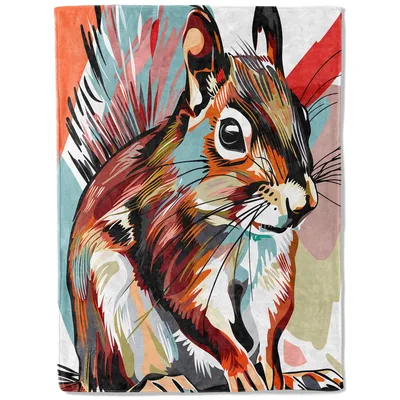 Colorful Squirrel Portrait Art Blanket: Vibrant Stylized Rodent Design