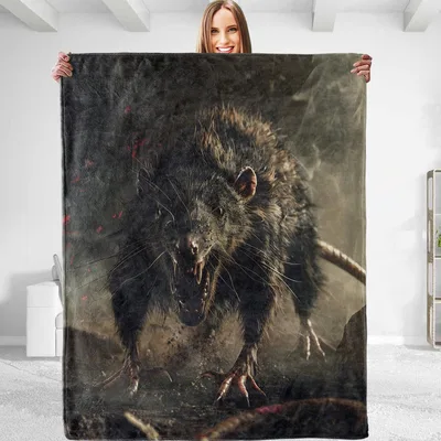 Fierce Rat Portrait Blanket: A Dark and Aggressive Rodent Design