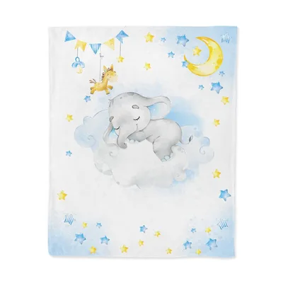 Baby Elephant on Cloud Blanket: Sleeping Elephant with Moon and Stars
