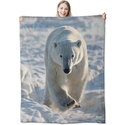 Polar Bear Walking Blanket: Majestic Arctic Predator on Ice