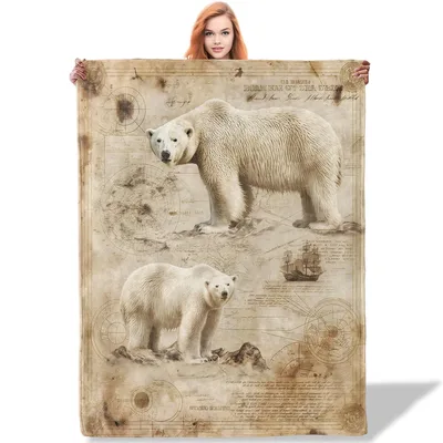 Vintage Polar Bears Map Blanket: Arctic Exploration Design