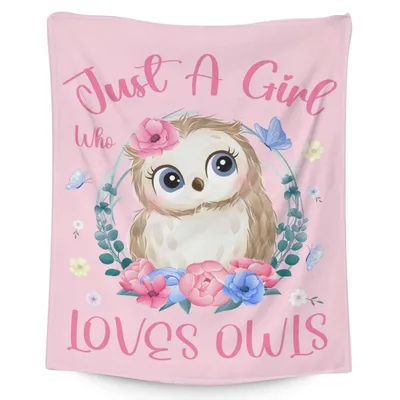 Just a Girl Blanket: Cute Owl Design with Floral Wreath