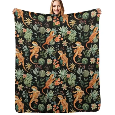 Bearded Dragon Botanical Pattern Blanket No. 2