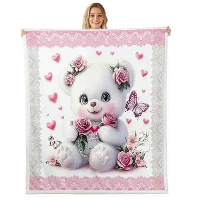 Teddy Bear with Pink Roses Blanket