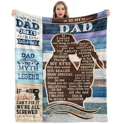Dad from Daughter Blanket: A Letter Printed in Wood-Grain Blues