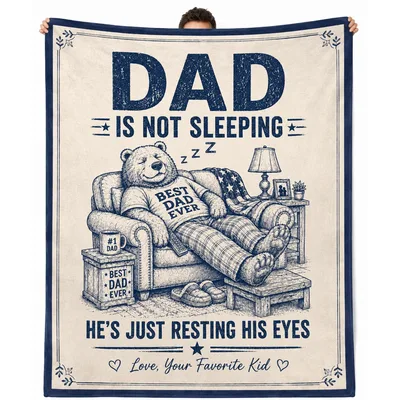 Dad Sleeping Bear Humor Blanket: Resting His Eyes Design