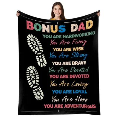 Step Dad Appreciation Words Blanket featuring Bonus Dad text
