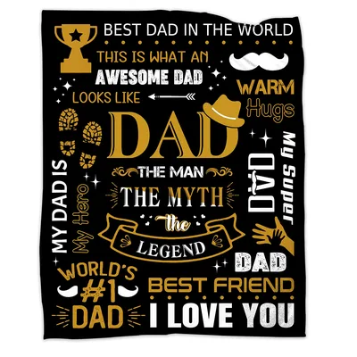 Dad Typography Father Blanket: Gold Words on Black