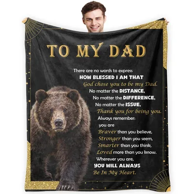Dad Bear Sentiment Blanket To My Dad Black Gold Bear Design