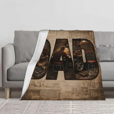 Dad Tools Lettering Art Blanket: Workshop Scene Design
