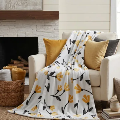 Yellow Orange Tulips Floral Blanket: Artistic Spring Bloom Design