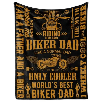 Biker Dad Riding Quotes Blanket Features Bold Gold Text