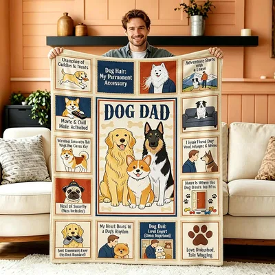 Dog Dad Dog Breeds Blanket: A Collage of Canine Love and Humor