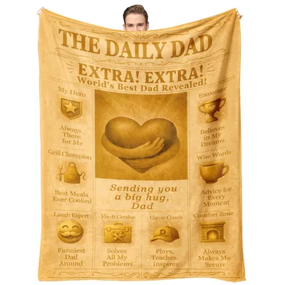 Daily Dad Newspaper Hug Blanket Features Vintage Headlines