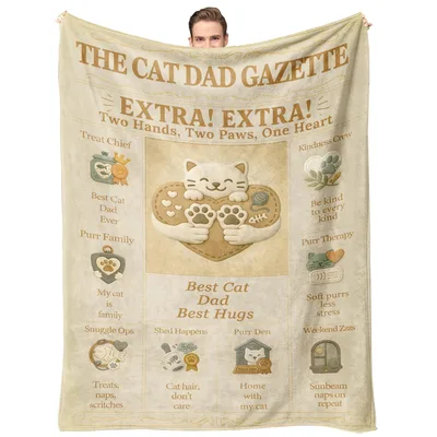 Cat Dad Gazette Blanket: Vintage Newspaper Style for Feline Lovers