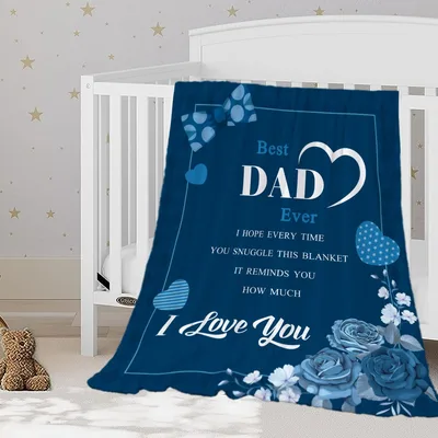Best Dad Ever Heart Blanket features blue roses
