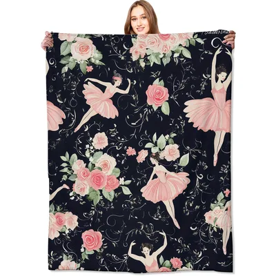 Pink Roses Ballerina Blanket for Dance Lovers