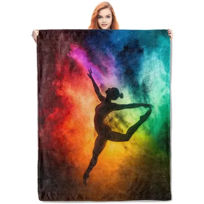 Dancer Silhouette Blanket: Rainbow Ballet Pose Throw