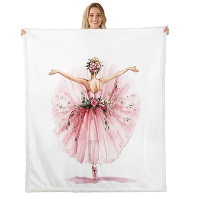 Pink Ballerina Girl Pattern Blanket: Watercolor Dance Design