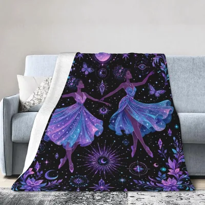 Dancers in Purple Gowns Blanket: Celestial Ballet Art for Dancers
