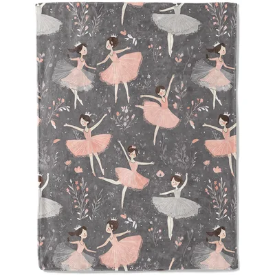Ballerina Dance Pattern Blanket: Graceful Dancers in Pink and Gray