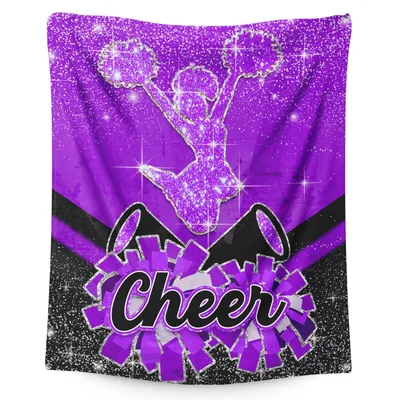 Cheer Megaphones on Purple Blanket Sparkling Cheerleader Design