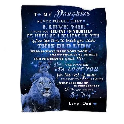 Dad to Daughter Blanket: A Lion’s Promise in Blue