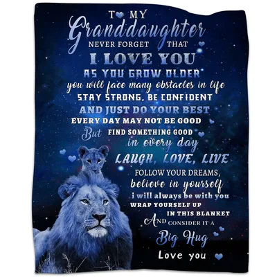 to My Granddaughter Blanket with Lion Letter and Starry Blue Print