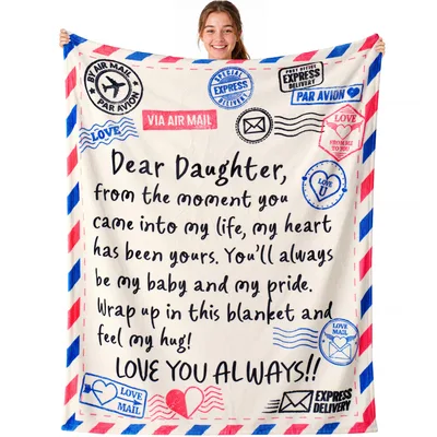 Dear Daughter Blanket: A Letter Printed in Airmail Style