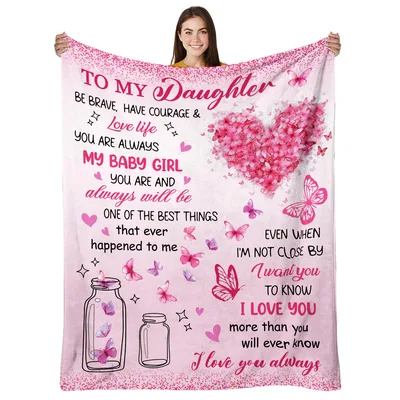 Daughter Letter Butterflies Blanket features a floral heart
