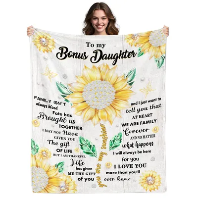 Stepdaughter Sunflower Blanket with a Heartfelt Message