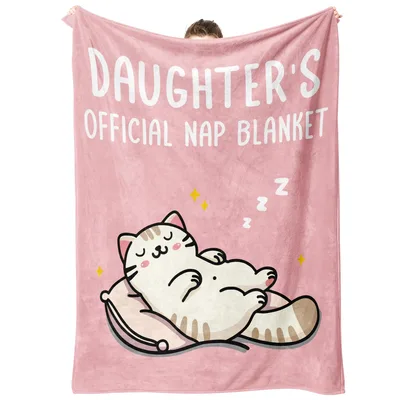 Daughter Nap Blanket with a Sleepy Cat Print