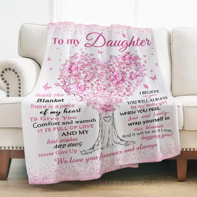 Daughter Pink Butterflies Heart Blanket for Your Girl