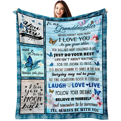 To my Granddaughter Never forget Blanket with blue butterflies