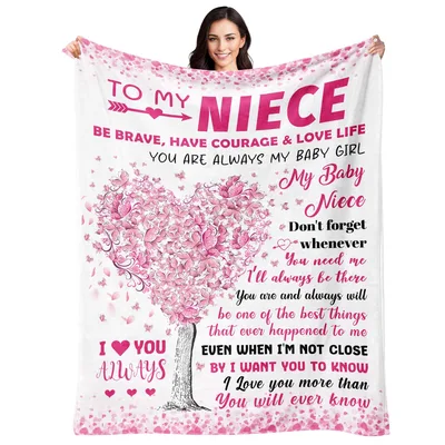 Pink Butterfly Heart Tree Niece Message Blanket for Family