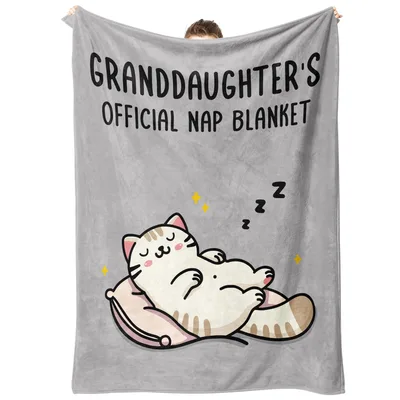 Granddaughter Nap Blanket with a Sleepy Cat Design