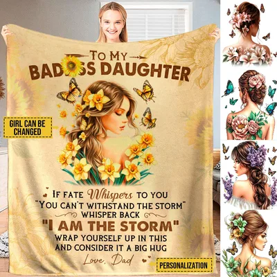 Daughter Floral Butterfly Blanket: To My Badass Daughter Design