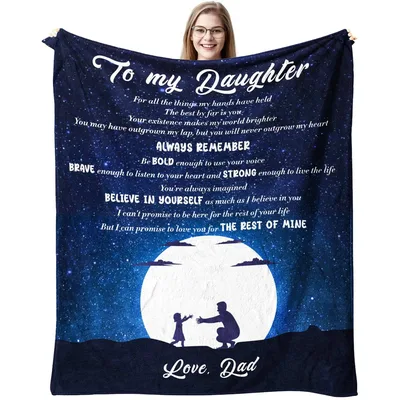 Dad Daughter Moon Silhouette Blanket featuring a touching poem