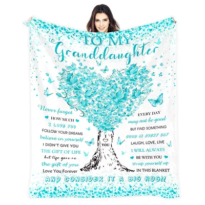 Granddaughter Heart Tree Butterflies Blanket features a teal