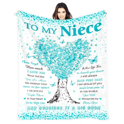 Niece Heart Tree Teal Blanket features a heart-shaped tree